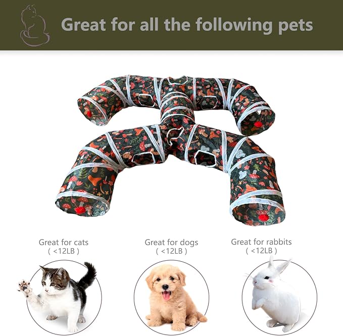 Foldable H-Shaped Cat Tunnel Toy with Interactive Playing Balls - 4 Exits for Cats, Kittens, Rabbits & Small Pets Collapsible Play Tube for Indoor Fun & Exercise