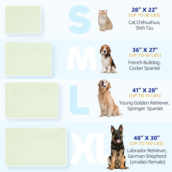 Mora Pets Dog Cooling Mat Instant Self Cooling Pad for Dogs & Cats Breathable Washable Summer Pet Cool Mat Indoor Outdoor, Puppy Cold Blanket for Floor Crate Car Travel Use Medium 36'' x 27'' Green