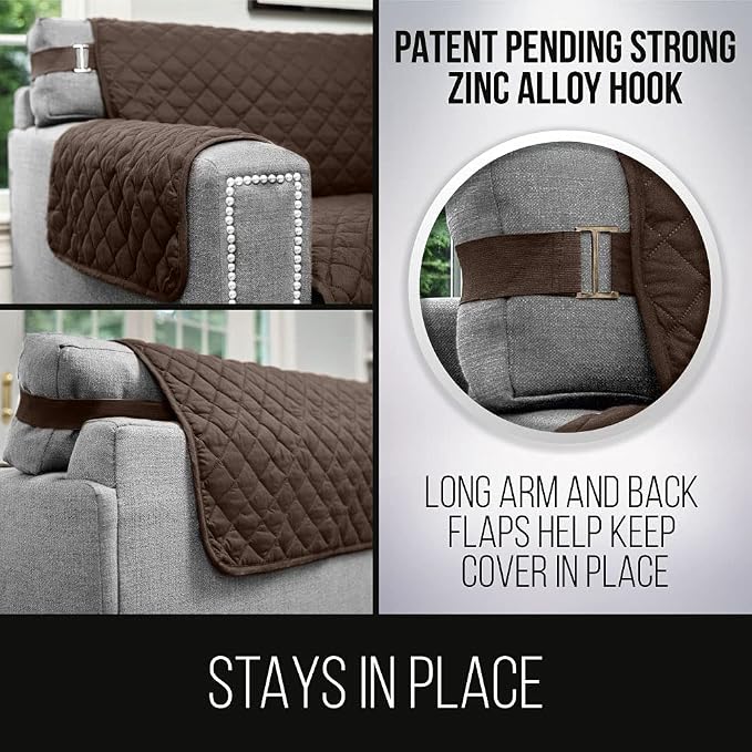 Sofa Shield® Couch Recliner Covers for Dogs, Reversible Furniture Protector with Strap, Stain and Tear Resistant Cushion Cover, 28 inch Seat, Machine Washable Slipcover Pets, Cats, Chocolate