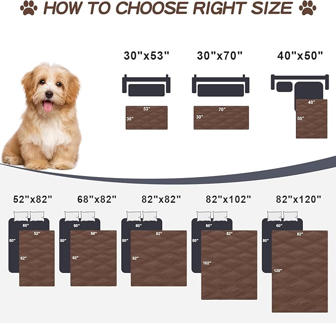 Smiry Waterproof Dog Bed Cover Blanket 52x82, Soft Reversible Pet Blanket, Washable Leakproof Cats Dogs Couch Cover for Sofa, Couch, Furniture, Brown/Chocolate