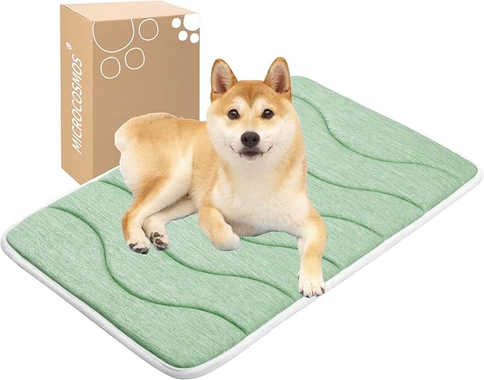 MICROCOSMOS 0.8" Thick Cooling Dog Foam Pad & Summer Pet Sleeping Mat, Machine Washable, Materials Safe, Portable Flat Pet Bed for Dogs.(Green, 30" x 19")