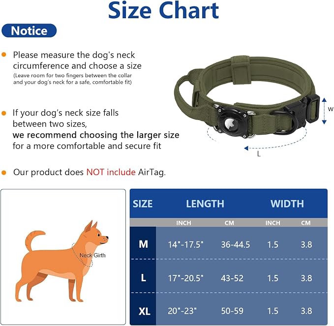 2026 New and Improved AirTag Dog Collar, Military Tactical Dog Collar with Integrated AirTag Holder-Adjustable Control Handle, Durable Metal Buckle,Comfortable GPS Dog Collars (Green, XL)