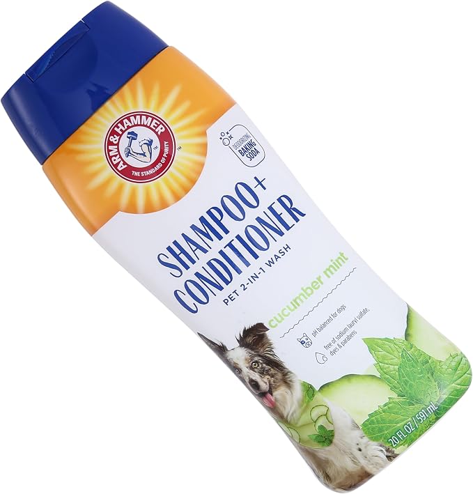 Arm and Hammer for Pets 2-In-1 Dog Shampoo and Conditioner, Cucumber Mint - Odor-Eliminating Baking Soda Formula for Clean, Fresh, Fully Conditioned Dog Coats, 20 Fl Oz