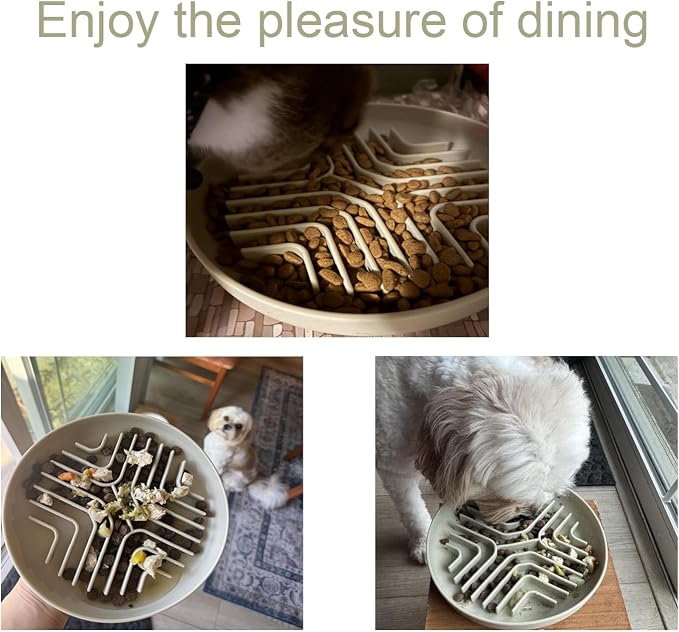 Slow Feeder Bowls for Dogs and Cats, 7.9inch Slow Down Bowl with Suction Cups, Puzzle Pet Bowls Non-Slip Design Dishwasher Microwave Safe (Beige)