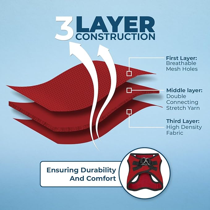 Best Pet Supplies - All Weather Mesh / Plush, Reflective, No Pull Harness for Small, Medium Dogs, Cats - Secure with Hook & Loop Fastener, Buckle, Double D-Rings - Red/Black Trim, S