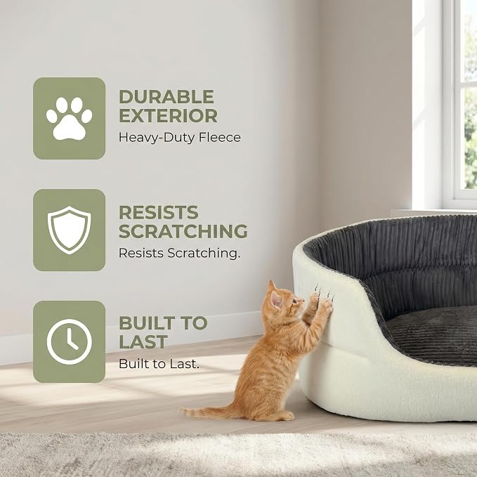 Small Dog Bed Cat Bed 16x20 Inch, Calming Pet Bed for Dogs & Cats, Machine Washable Dog Bed, Half-Enclosed Open-Top Velvet Anti-Anxiety Bed, Cozy Snuggle Bed (White)