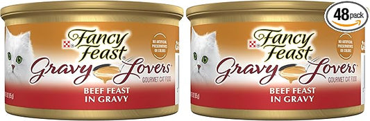 Fancy Feast Purina Gravy Lovers Beef Feast Grilled Gourmet Cat Food in Wet Cat Food Gravy - 3 oz. Cans (Pack of 48)