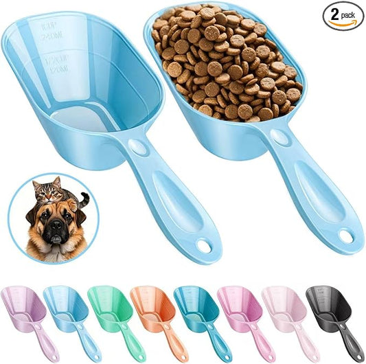 Dog Food Scoop 2 Pack, Pet Cup Capacity Cat Food Scooper With Measuring Lines For Dog, Puppy and Cat Coffee Bean, Flour Scoop Light Bule
