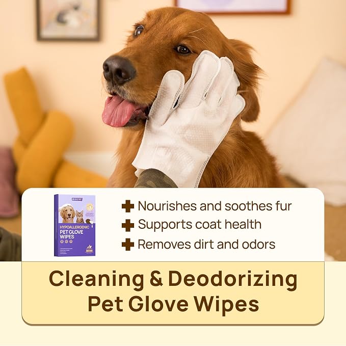 HICC PET Dog Wipes Cleaning Deodorizing Glove Wipes for Dogs, Cats & Horses, Vet Recommended Hypoallergenic Hydrating & Nourishing Pet Wipes for Eyes, Ears, Butt & Paws, No-Rinse, 6pcs Coconut Scent