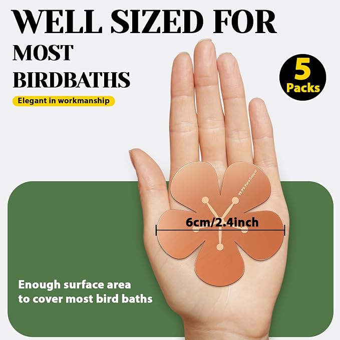 3Pcs Bird Bath Copper Purification Disk 99.99% Pure Copper Water Cleaning Discs 0.6mm Physical Clean Water for All-Season Universal Natural Fit for Outdoor Birdbaths, Bowls, Garden Fountain(Flower)