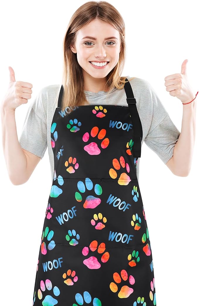 Dog Grooming Waterproof Apron with 2 Pockets, Cute Animals Puppy Dog Pets Apron