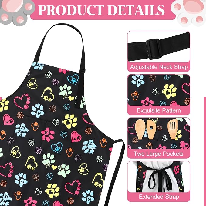 Dog Grooming Waterproof Apron with 2 Pockets, Cute Animals Puppy Dog Pets Apron