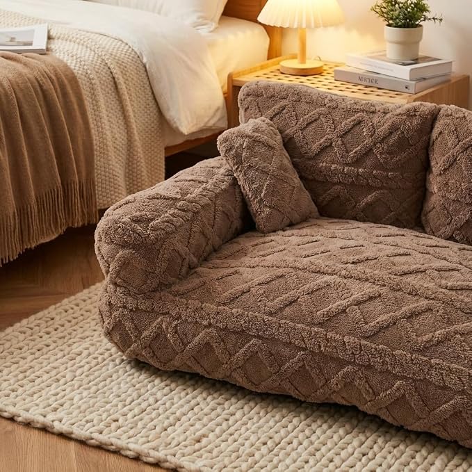 Plush Calming Pet Sofa Bed with Removable Cover, Fluffy Dog Cat Bed Pet Couch Beds Plush, Plushs Cat Couch Bed, Soft Warming Washable Puppy Bed (Khaki, XX-Large)