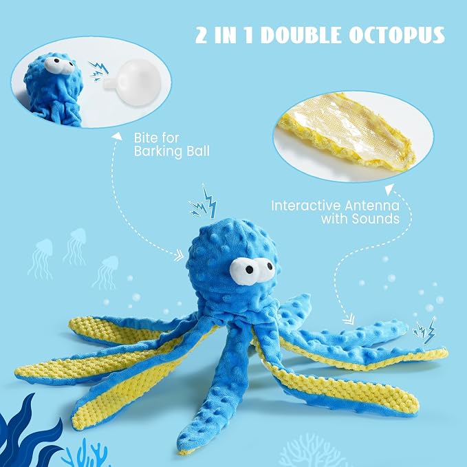 Nocciola Fish Salmon Crinkle Squeaky Dog Toys for Aggressive Chewers, Durable Stuffed Plush Rope Tug Puppy Toy for Small, Medium Large Dogs, Ocean Beach Summer, Dog Birthday Gifts