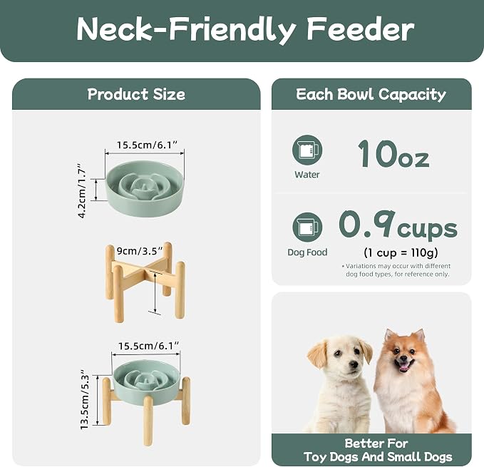 Havniva 6.1” Raised Slow Feeder Dog Bowls, 0.9 Cups Ceramic Dog Bowl Slow Feeding for Small Breed, Elevated Puzzle Dog Food Bowl with Wooden Stand Non-Slip Anti-Gulping & Anti-Choking