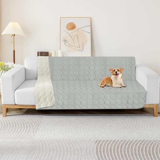 ZNSAYOTX Ultimate Cozy Blankets (40"x50") 100% Waterproof Chaise Mat Blanket for Dog Pets, Bed Couch Sofa Protector with Non-Slip Back Washable Durable, Pee Scratch Proof Easy to Clean (Light Grey)