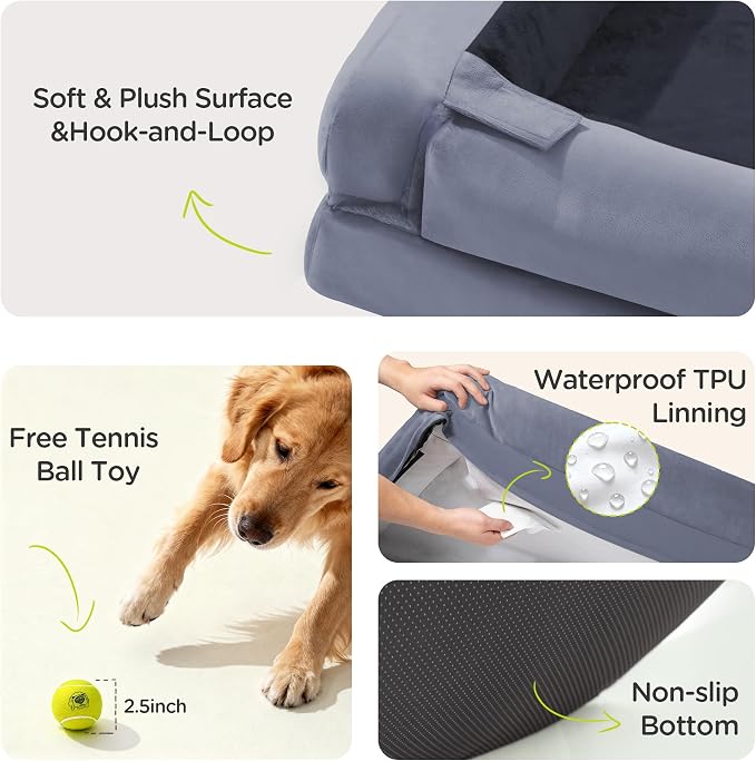Dog Bed for Medium Large Size Dogs - Waterproof Memory Foam Soft Pet Couch with Removable Washable Bolster Cover,30 x 20