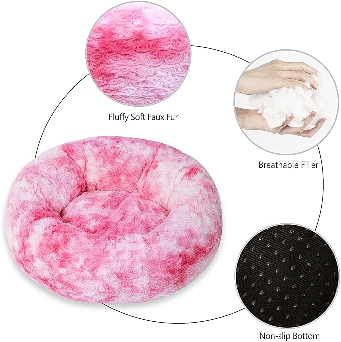 Calming Dog Bed for Medium Dogs Cats, Puppy 31'' Round Anti-Anxiety Warm Fluffy Plush Faux Fur Bed, Soft Anti-Slip Donut Washable, Cozy Medium Puppy Bed, Fits up to 50 lbs Pets
