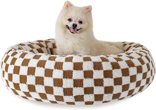 23 Inch Calming Dog Bed for Small Dogs Cats, Kitty Puppy Round Anti-Anxiety Warm Bed, Soft Cozy Anti-Slip Donut Washable Pet Bed, Fits up to 30 lbs Pets