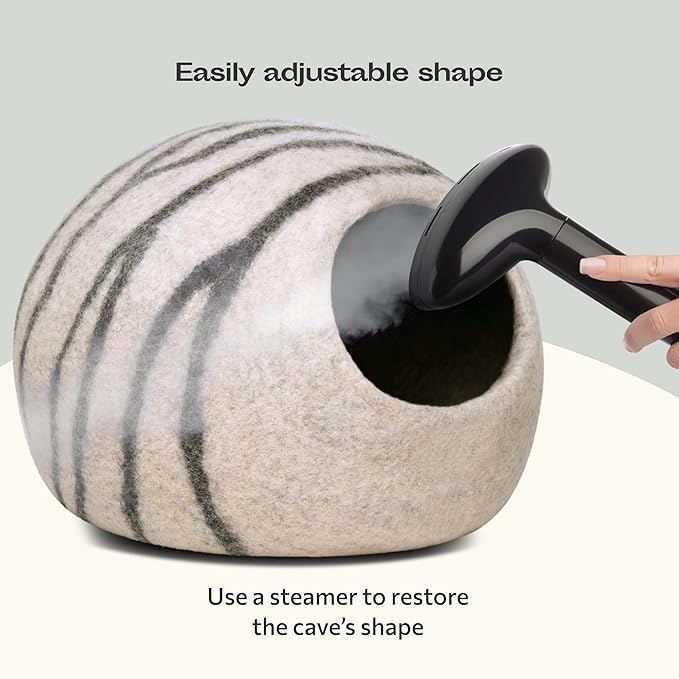 MEOWFIA Cat Cave – Premium Felt Cat Bed for Indoor Cats, Handmade Merino Wool (Light Gray, Large)