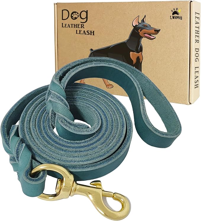 LWBMG Leather Dog Leash 4ft x 3/4 inch, Leather Dog Leash for Large Dogs, Strong Durable Handmade Braided Pet Lead, Soft and Comfortable Pet Training Leashes for Medium Large Dogs Blue