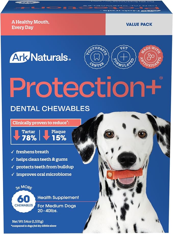 Ark Naturals Protection+ Brushless Toothpaste – Medium Breeds, 54oz Bag – Dog Dental Chew with Toothpaste Center – Prevent Plaque & Tartar and Freshen Breath with Dental Chews for Dogs