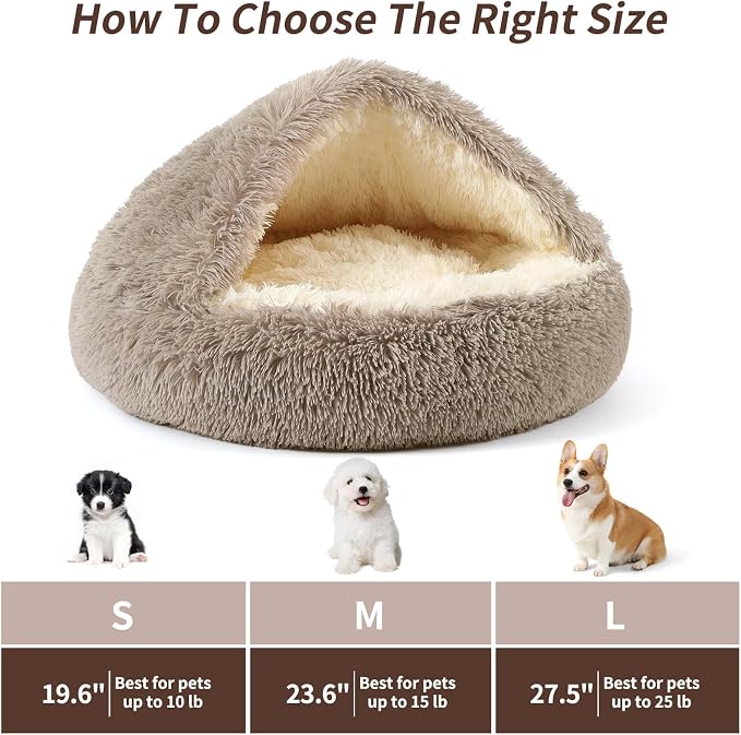 Dog Bed Round Hooded Plush Cat Cave Self Warming Pet Bed Donut Anti Anxiety Fluffy Pet Bed for Puppy and Kitty