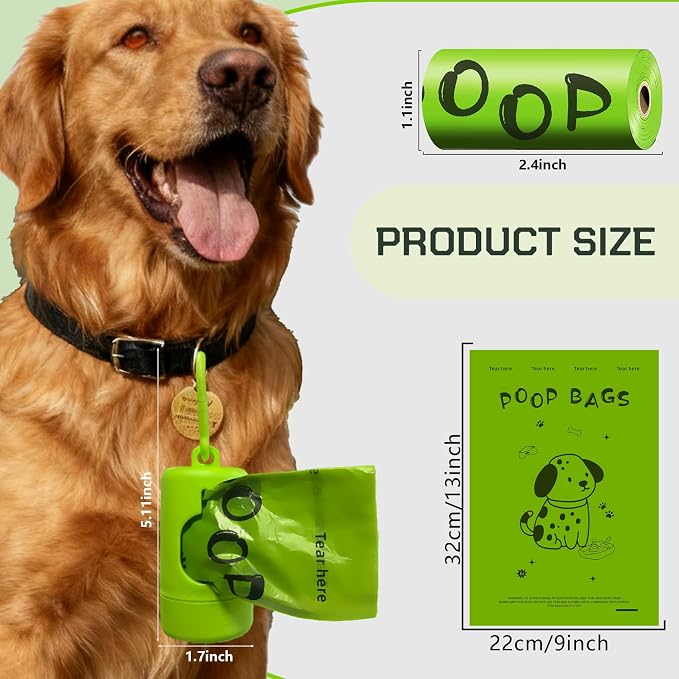 Dog Poop Bags with Dispenser, 120 Count Extra Thick Leak-Proof Waste Bags, Plant-Based Material, 13x9 Inch for Bags for Dogs Walking and Cat Litter
