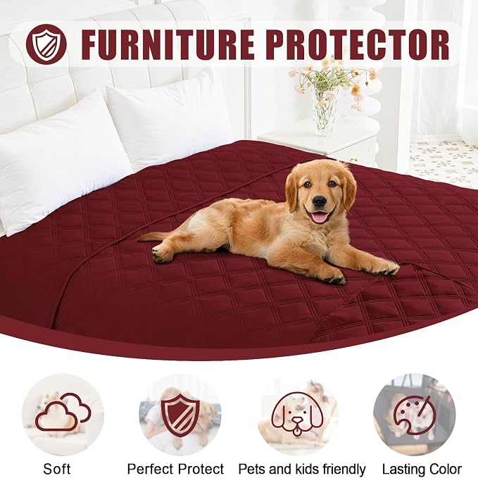 Smiry Waterproof Dog Bed Cover Blanket 40x70, Soft Reversible Pet Blanket, Washable Leakproof Cats Dogs Couch Cover for Sofa, Couch, Furniture, Wine Red/Wine Red