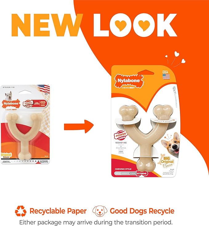 Nylabone Original Wishbone Power Chew Toy for Dogs, Dog Toys for Aggressive Chewers, Original Flavor, Small - Up to 25 Ibs, 1 Count