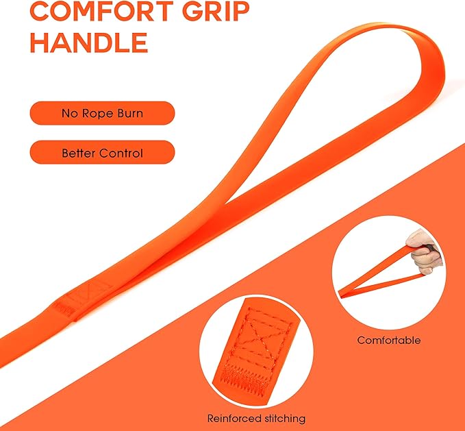 Wolfone 50ft Orange Long Leash - Waterproof Training Dog Leash for Recall, Swimming, Camping, Beach, Hunting, Walking