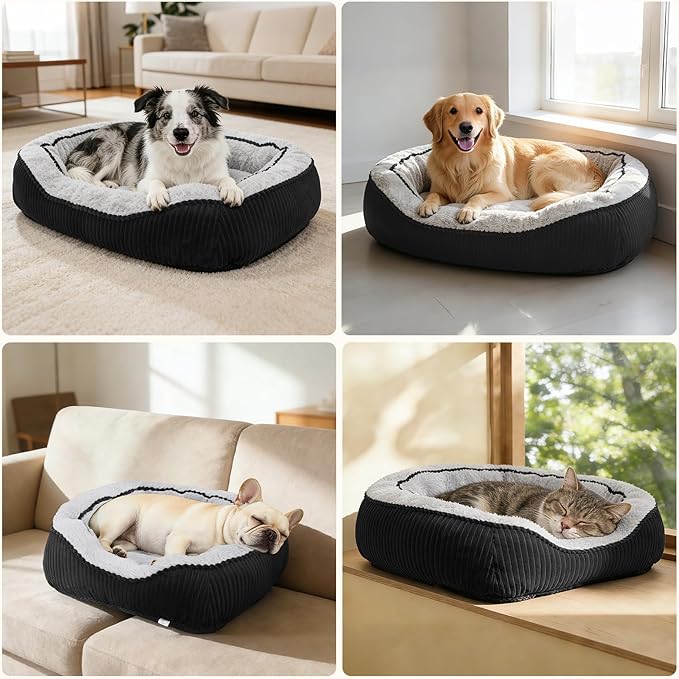 Dog Beds for Small Medium Large Dogs & Cats. Washable Pet Bed, Orthopedic Dog Sofa Bed, Soft Calming Sleeping Warming Puppy Bed (Black, Medium-(25’’x 21’’x 8’’))