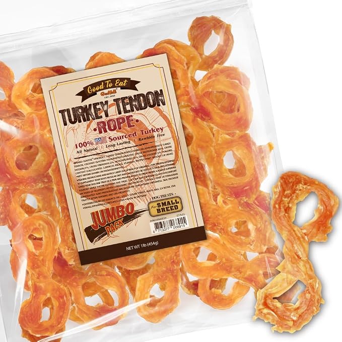 Gootoe Turkey Tendons for Dogs – All-Natural, Hypoallergenic Dog Treats, Rawhide Alternative, Long Lasting Puppy Chews, Healthy Dog Treats for Small Breeds, Rope (S), 1 lb