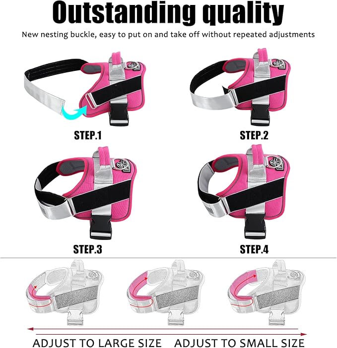 Dog Harness, No-Pull Reflective Dog Vest, Breathable Adjustable Pet Harness with Handle for Outdoor Walking - No More Pulling, Tugging or Choking (Fuchsia, X-Large (Pack of 1))