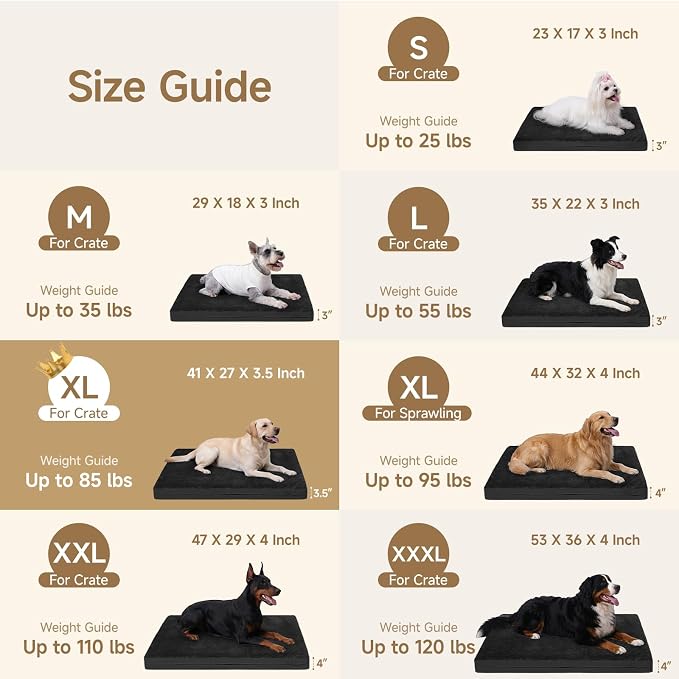 XL Waterproof Large Dog Bed, Outdoor Dog Bed for Crate, Kennel Beds Pet for Large Dogs, Waterproof, Wipeable, Anti-Slip, Washable, 41" x 27", Black