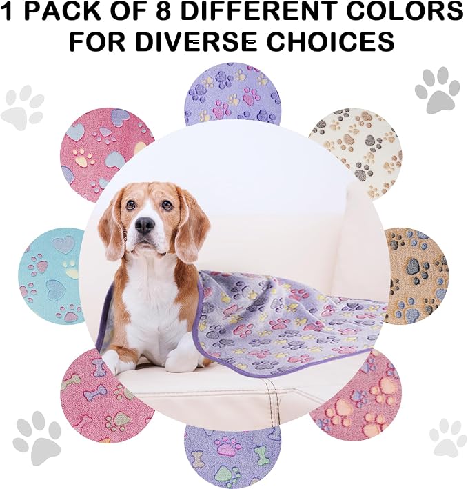 Dono 1 Pack 2 Dog Blankets, Soft Fluffy Fleece Pet Blanket Warm Sleep Mat Paw Print Design Puppy Kitten Throw Blankets Doggy Blanket for Dogs