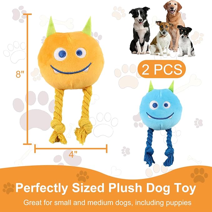 lilfrd Dog Toys for Small Dogs - 2 Pack Squeaky Rope Plush Dog Toys for Small and Medium Breed, Puppy Toys to Keep Them Busy