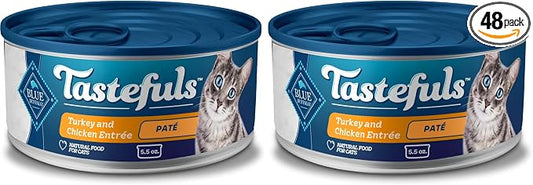 Blue Buffalo Tastefuls Wet Cat Food Paté,Made with Natural Ingredients,Turkey and Chicken Entrée,5.5-oz Cans,(Pack of 48)