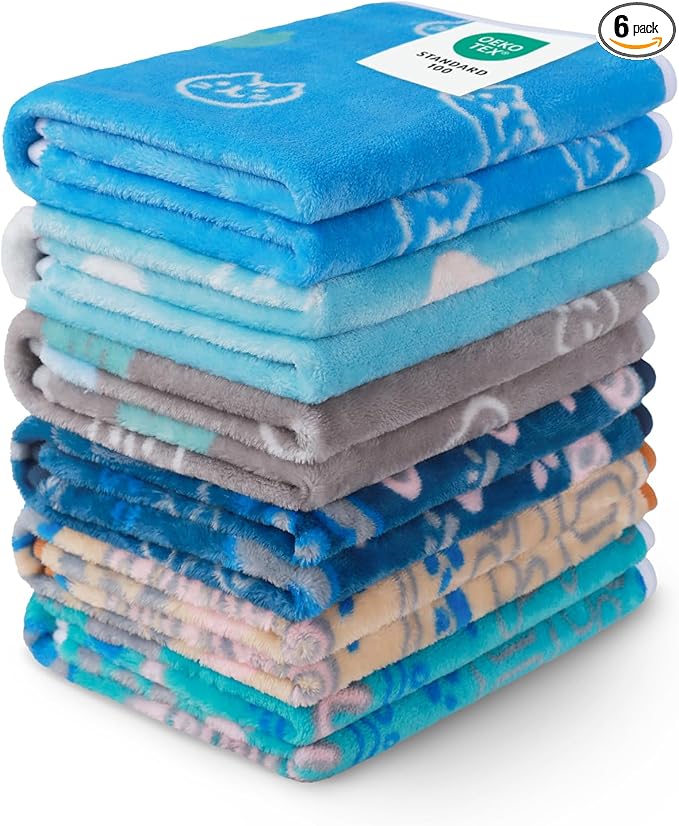 1 Pack 6 Blankets Dog Cat Soft Fluffy Fleece Pet Blanket Warm Cute Print Design Puppy Kitten Blanket Doggy CAT Medium (30" x20")