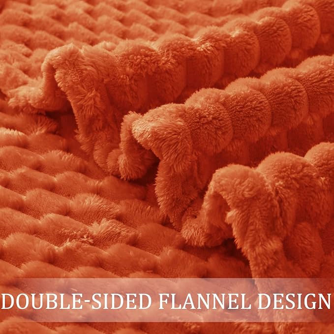 Exclusivo Mezcla Fleece California King Blanket for Bed, Oversized Fuzzy Burnt Orange Bed Blankets, Soft Cozy Plush Sofa Throws for All Seasons, 120x120 Inches