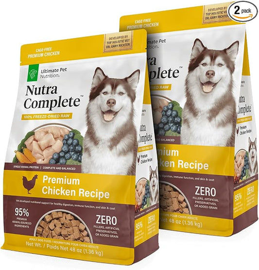 ULTIMATE PET NUTRITION Nutra Complete, 100% Freeze Dried Veterinarian Formulated Raw Dog Food with Antioxidants Prebiotics and Amino Acids, (3 Pound (Pack of 2), Chicken)