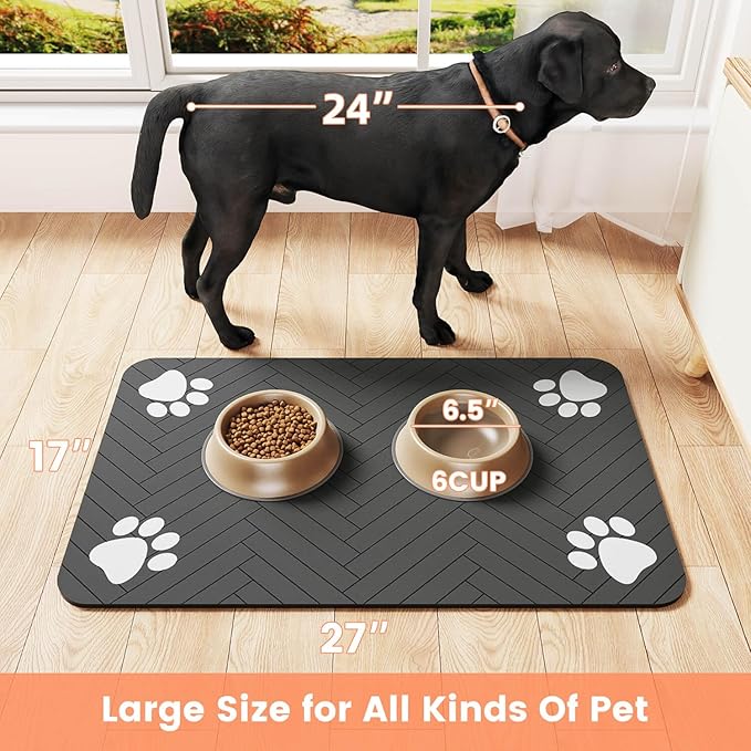 Pet Feeding Mat-Absorbent Pet Placemat for Food and Water Bowl, with Waterproof Rubber Backing, Quick Dry Water Dispenser Mat for Dog and Cat (27"x17", Red)