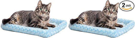MidWest Homes for Pets QuietTime Fashion XXS Dog Bed – Blue Faux Fur Bolster, Ultra-Soft and Machine Washable, Fits 18-Inch Crates and Carriers, for Small Dogs and Cats (Pack of 2)
