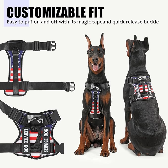Service Dog Harness, Reflective Dog Vest Harness with 5 PCS Patches, Adjustable Soft Oxford Pet Harness, Inner Layer Mesh, Easy to Control for Small Medium Large Dogs
