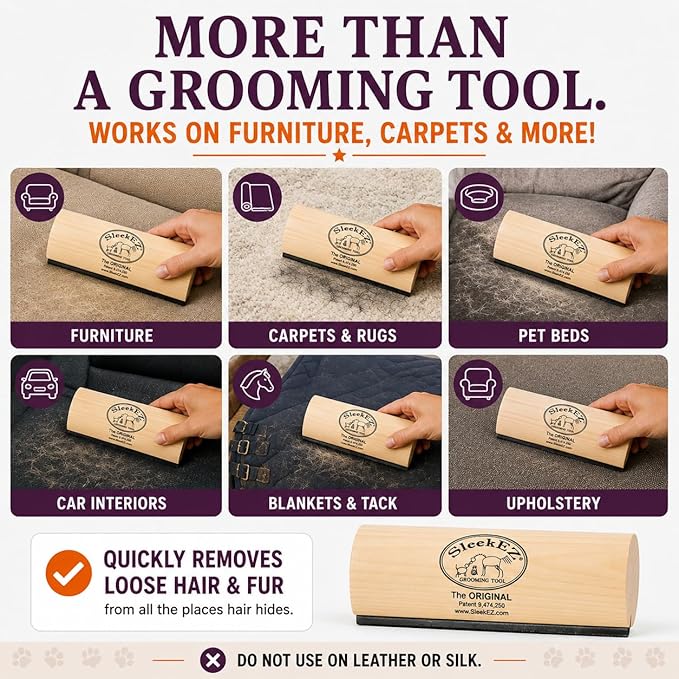 SleekEZ 10 Inch Horse Brush – Patented Horse Shedding Blade Made in USA - Removes Loose Hair & Undercoat - Deshedding Tool for Donkeys, Cows & Large Animals - Helps Reduce Seasonal Shedding