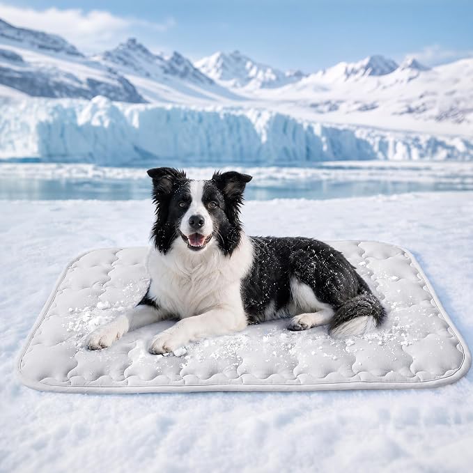 Luciphia Premium Dog Cooling Mat Non-Slip Q-MAX>0.5 Self-Cooling Pad for Large Pet Indoor Portable Kennel Puppy Bed for Couch Summer Crate Pad for Dog Washable Light Grey 40x60 inches