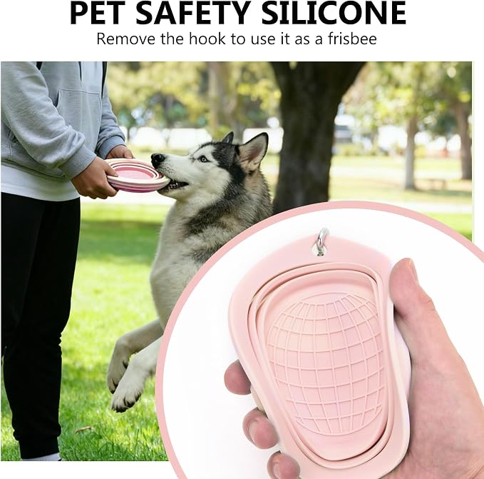 3 Pack Collapsible Dog Bowls,Pet Bowls with Pet Poop Bag Dispenser Set,Portable Silicone Travel Dog Bowls for Walking,Hiking,Camping,Outdoor Travel(Pink&Green)