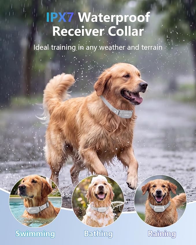PATPET Shock Collar for Dogs - 4000FT Dog Training Collar with Remote, IPX7 Waterproof 4 Modes(Beep/Vibration/Shock) Dog Shock Collar, Rechargeable E-Collar for Small Medium Large Dogs (Light Grey)