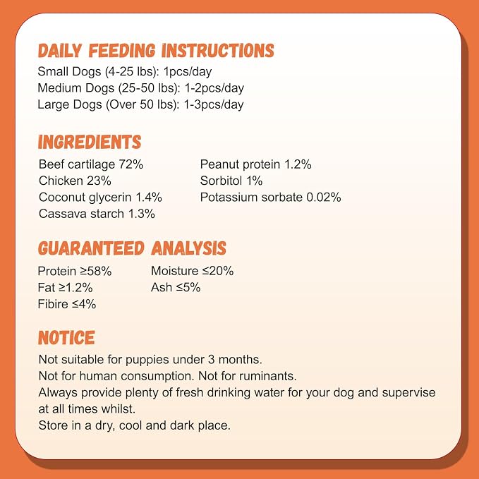 Pawmate Dog Treats Chicken Wrapped Beef Cartilage w/Calcium Supplement, Rawhide Free Dog Chews Long Lasting, Grain Free Healthy Training Treats Snacks for Small Medium Large Dogs, 12 Counts, 10.6 oz