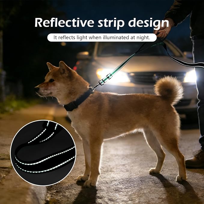 Reflective Double Handle Dog Leash for Large Dogs, Heavy Duty Adjustable Leash with Soft Padded Handles, Traffic Control Training Lead for Walking, Running (Dark Green, L)